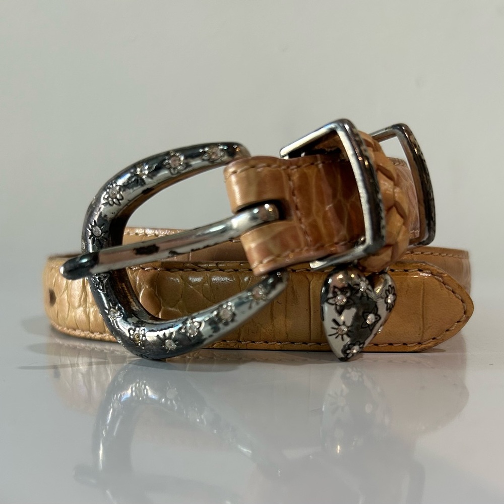 Brighton Women’s  tan Croc Leather Belt – Sparkling Heart Buckle – Size 32